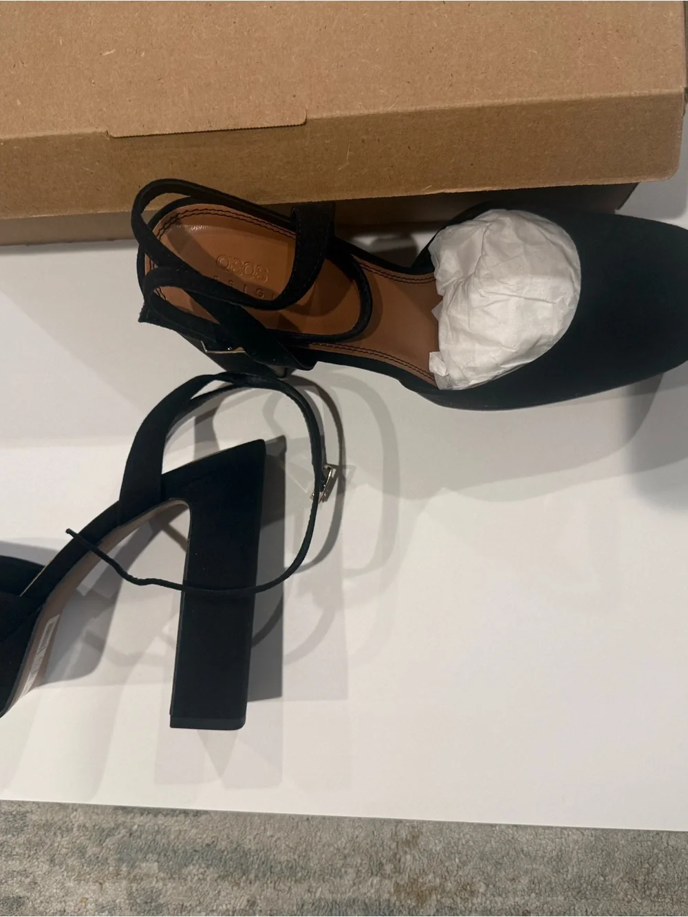 ASOS Black Suede Platform Block Heel Sandals